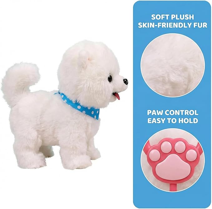 Wuffy Interactive Robot Dog Toy for Kids, Realistic Walking Plush Puppy with Touch Sensor, Voice Mimic & Licking Motion, Leash Remote Control, Screen-Free Pet for Ages 3+
