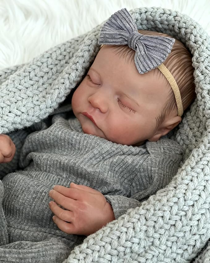 Realistic Reborn Baby Dolls Girl 17-Inch Soft Vinyl Lifelike Real Life Baby Dolls Babe Reborn Accessories for 3+ Years Old (Gray)