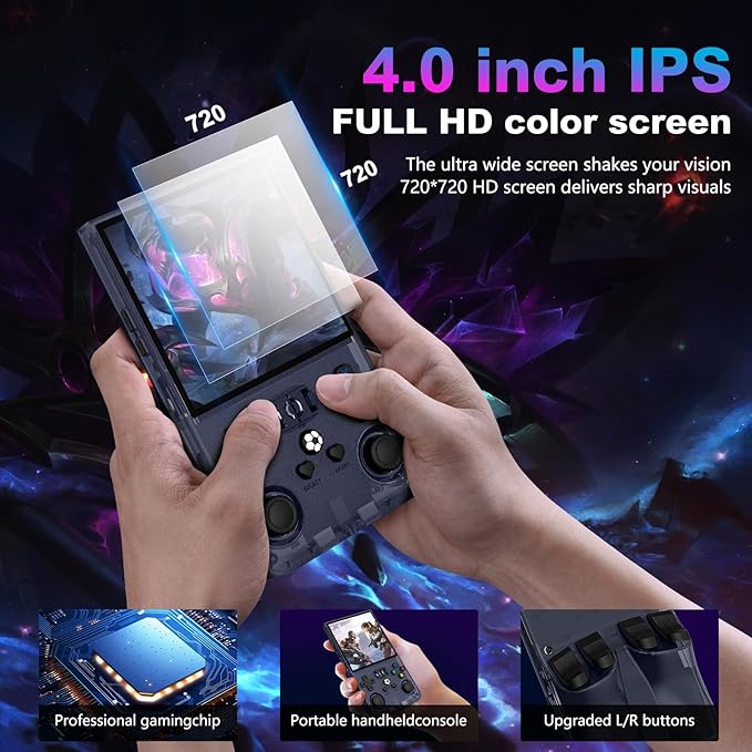 R36MAX Retro Handheld Game Console, 4.0 Inch 720x720 IPS Screen, 128GB Built-in 22000+ Classic Game, Portable Hand Held Open Source Linux System, 4000mAh Battery Retro Gaming Console(Gray 128GB)