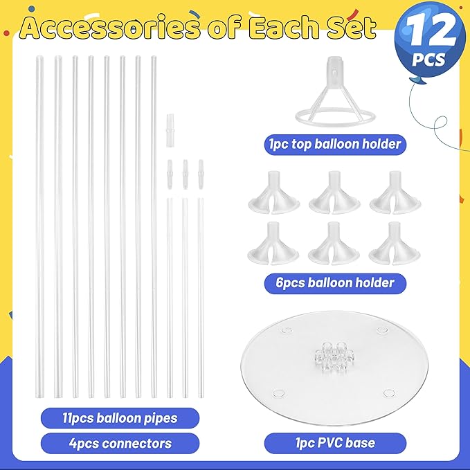 JOYYPOP 12 Sets 28 Inch Balloon Stand Kit, Balloon Holder Stickers Table Decoration Party Birthday Wedding Balloon Supplies Accessories