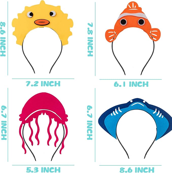 16 Styles of Felt Fabric Headband for Under The Sea Party Decorations, Ocean Animal Themed Party Favors, Beach, Pool, Mermaid, Zoo Parties Supplies, Kid Birthday Dress-up Hair Hoop, Halloween Costumes