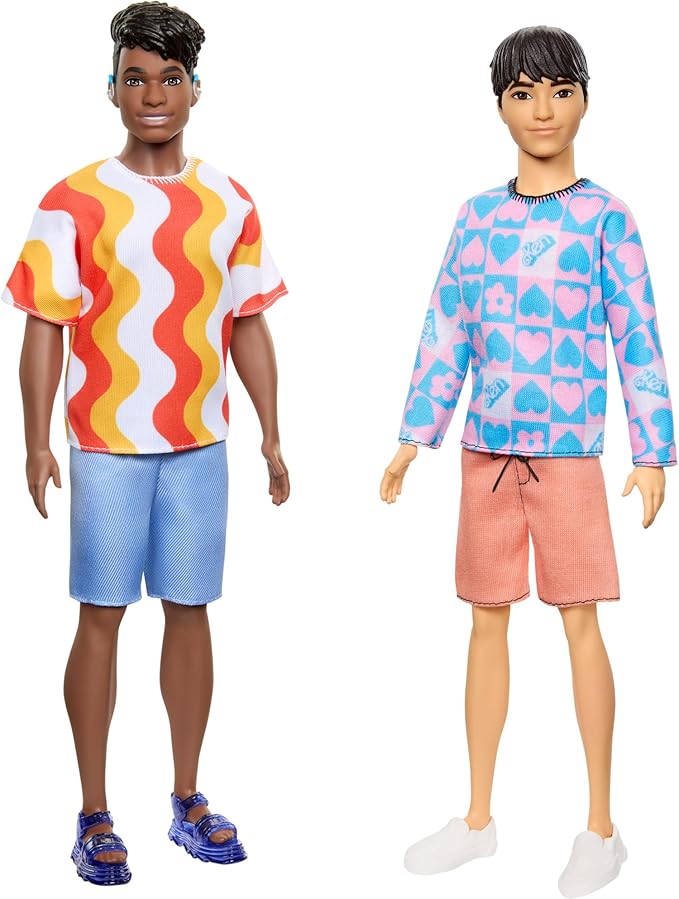 Barbie Fashionistas Ken Doll #219 with Slender Body Wearing a Removable Long-Sleeve Pink & Blue Patterned Shirt with Shorts