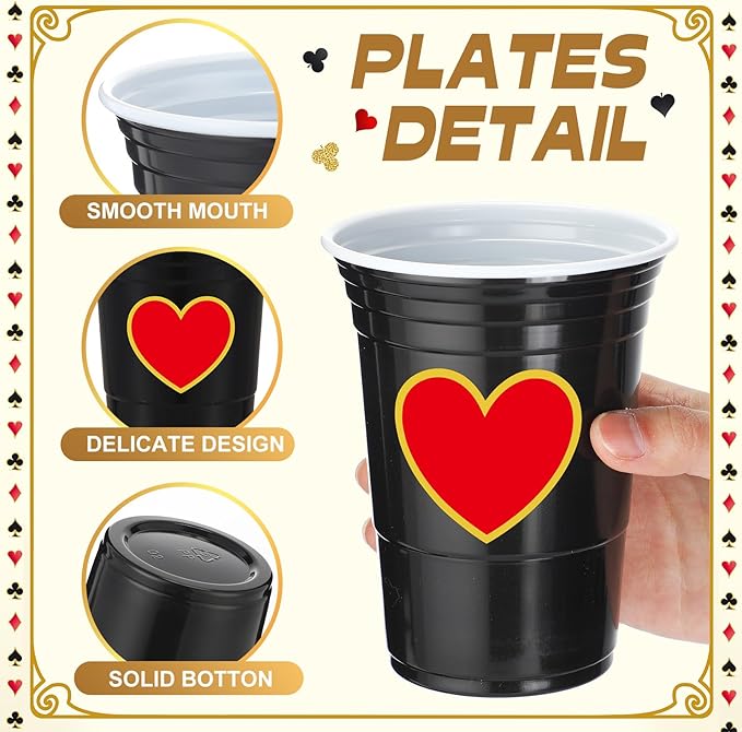 48 Pcs Casino Party Cups 16 oz Casino Theme Party Decorations Plastic Disposable Poker Las Vegas Cup Hot Cold Drink for Birthday Wedding Decorations(Poker Night)