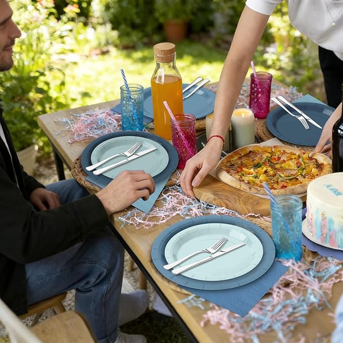 180Pcs Dusty Blue Paper Plates Party Supplies Paper Plates and Napkins Serve 60 Disposable Tableware Set for Birthday Party Decorations Game Day Family Holiday Sports Events