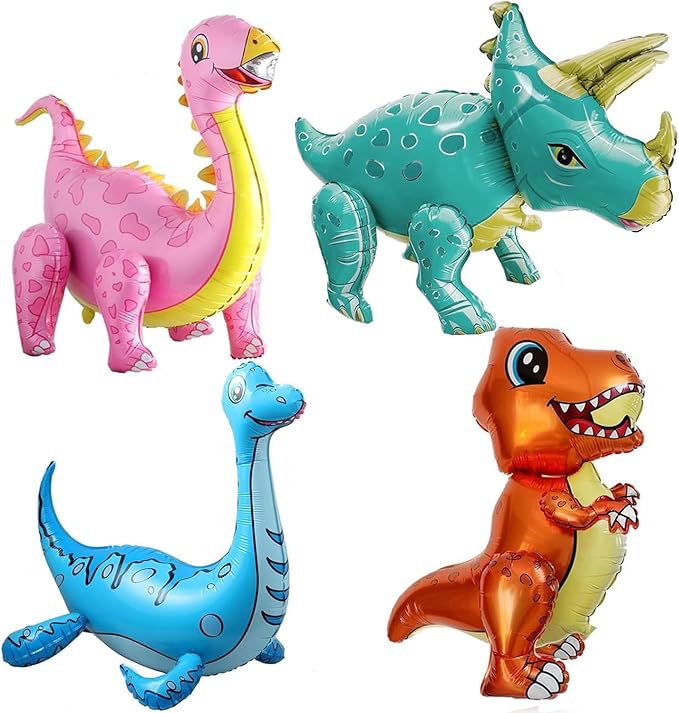 3D Dinosaur Balloons Birthday Party Decorations for Dino Themed Bday Party Supplies, Shower, Celebration, Cute Self Standing Dino Balloons(4Pcs)