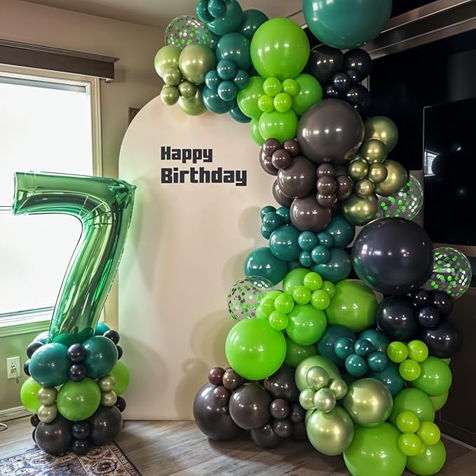 Brown and Green Balloons, 12 Inch Coffee Brown Emerald Dark Metallic Green Confetti Balloons for Camping Jungle Theme Forest Adventure Birthday Baby Shower Party Decorations