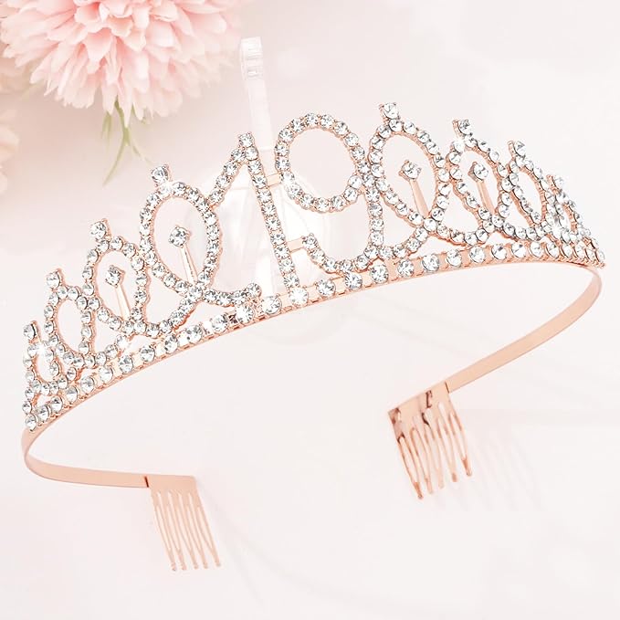 CIEHER 19th Birthday Crown and Sash for Girls, It's My 19 Bday Sash, 19th Birthday Decorations Rose Gold