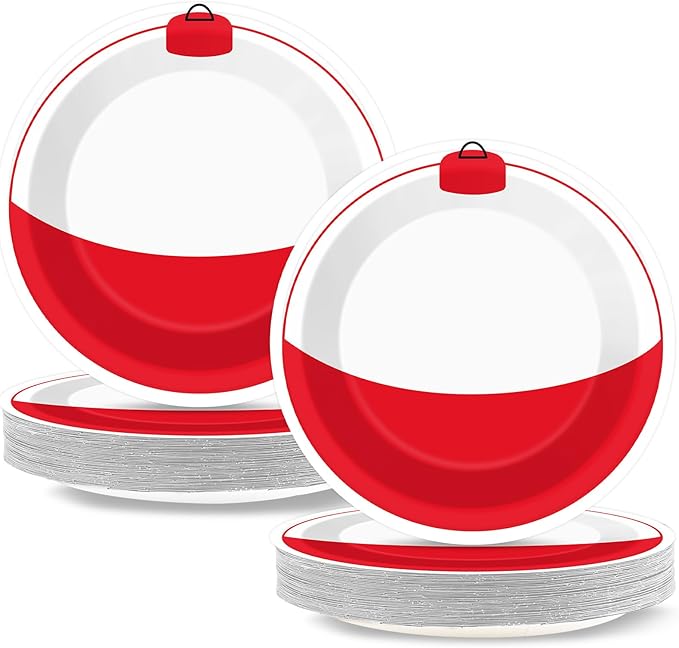 CHUNNIN 50 PCS Gone Fishing Party Plates for Fishing Themed Party Decoration 7 Inches Bobber Birthday Paper Plates Gone Fish Disposable Dessert Plate for Bobber Tournament Birthday Supplies
