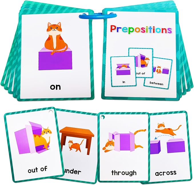 Learning Flashcards Prepositions, 18 Different Prepositions Educational Cards, Social Learning Card for Kids