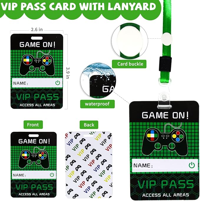 Bluegogo 146 Pcs Video Game Party Favors: VIP Passes Keychains Tattoo Stickers Shoe Charms Button Caps Bags for Gaming Party Favors