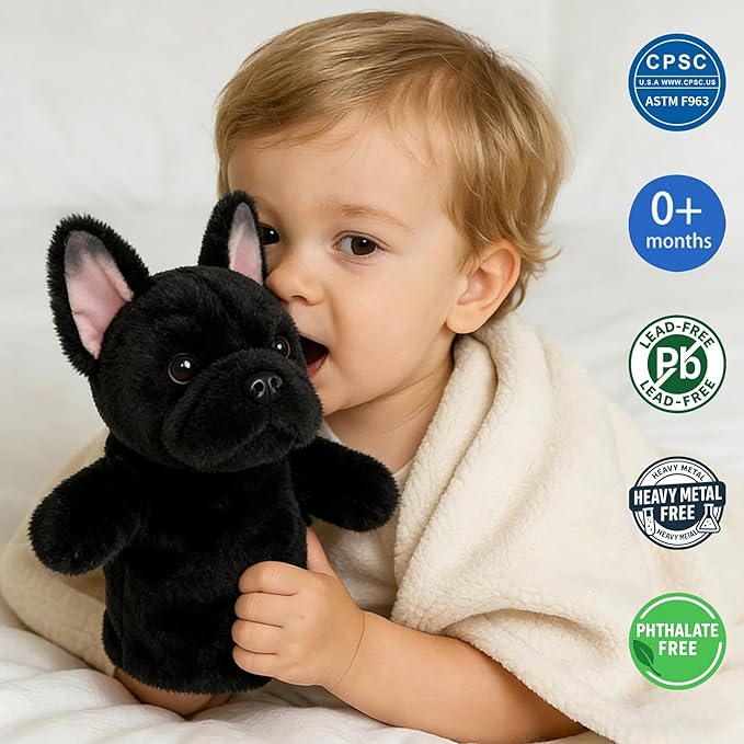 Animal Hand Puppet Plush Dog Toy for Kids Interactive Storytelling Educational Pretend Play Puppet Classroom and Home Birthday French Bulldog