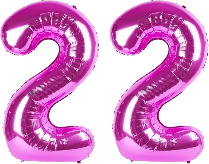 40 Inch Large 22 Balloon Numbers Rose Purple Big Foil Number Balloons Giant Helium Happy Birthday Party Decorations for Man and Women, Huge Mylar Anniversary Party Supplies