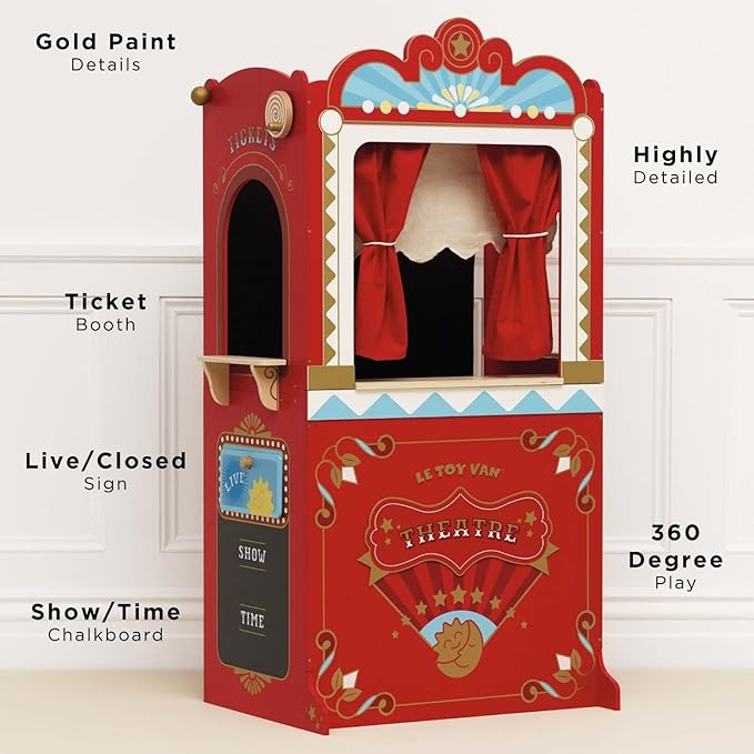 Le Toy Van - Wooden Educational Puppet Theatre | Kids Role Play Toy | Great As A Gift - Suitable for 3 Years + (TV333)