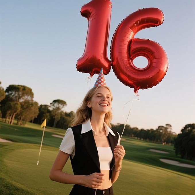 Red Number 6 Balloons,6 Helium Balloon Number Digital Six Balloon Huge Number Balloons for 6 Year Old Birthday Red Party Decorations 16th 26th 60th Birthday Party Supplies Anniversary Decorations