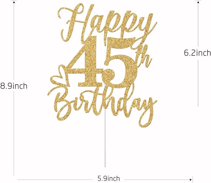 Happy 45th Birthday Cake Topper, 45th Birthday Decorations, Cheers to 45 Years, Hello 45, 45th Happy Birthday Party Supplies Gold Glitter