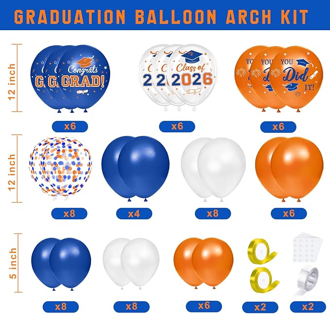 Graduation Decorations Class of 2026 - Orange and Blue Graduation Decorations - Balloons Boxes with Letters 2026 GRAD So Proud of You, Congrats Grad Party Decorations for Any Grades