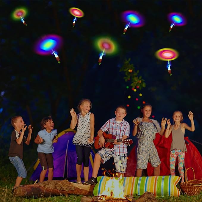 WELLVO 60Pcs Rocket Helicopter with LED Lights 30 Launchers + 30 Glow Rocket Helicopters Glow in The Dark Party Supplies Flying Outdoor Toys Party Favors for Kids 8-12,4-8