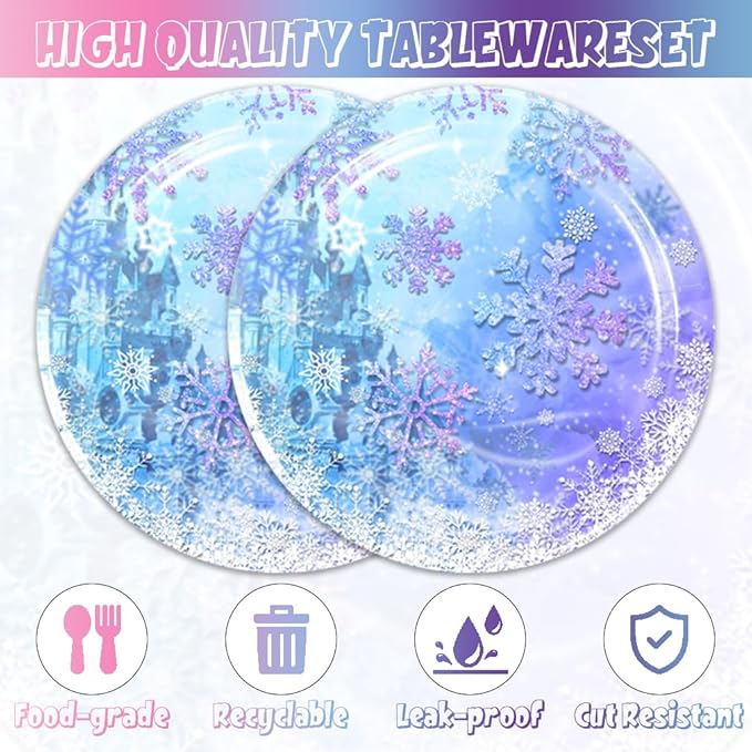 40Pcs Frozen Party Decorations Winter Wonderland Birthday Supplies Christmas Snowflake Plates and Napkins for Baby Shower Birthday Party Decorations