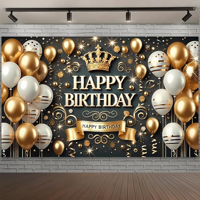 Black Gold Birthday Party Backdrop Elegant Black Gold Happy Birthday Banner Photography Background for Home Decorations Party Supplies 70.8 x 47.2 Inch
