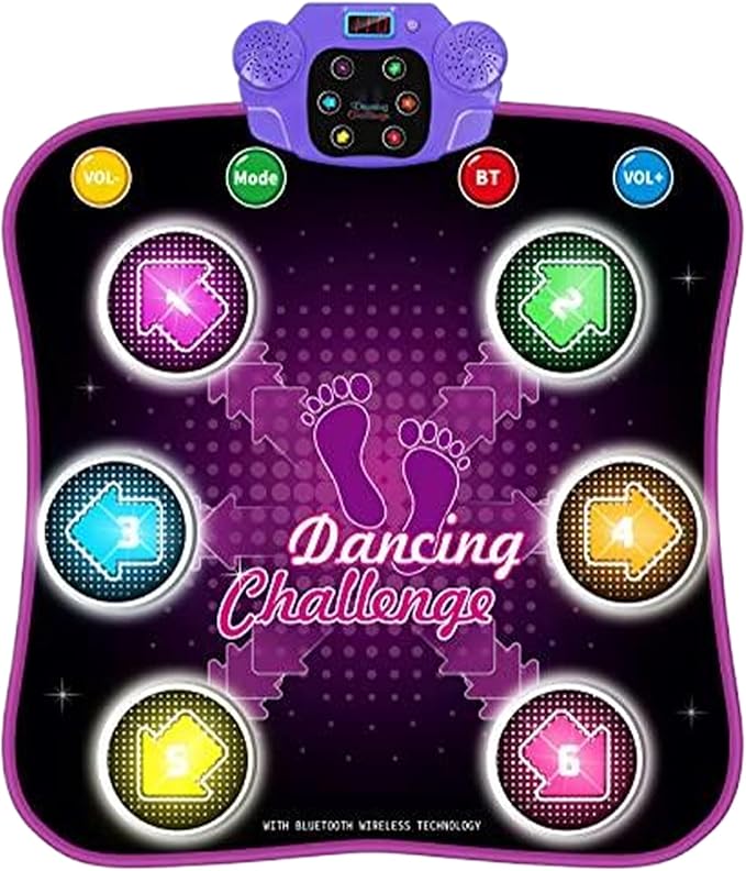 Dance Mat for Kids 6 Key Dual Horn LED Dance Pad Digital Multi-Mode Dancing Mat BT-Compatible Volume Adjustable Battery Powered 35x31.5in Electronic Mats, No Battery