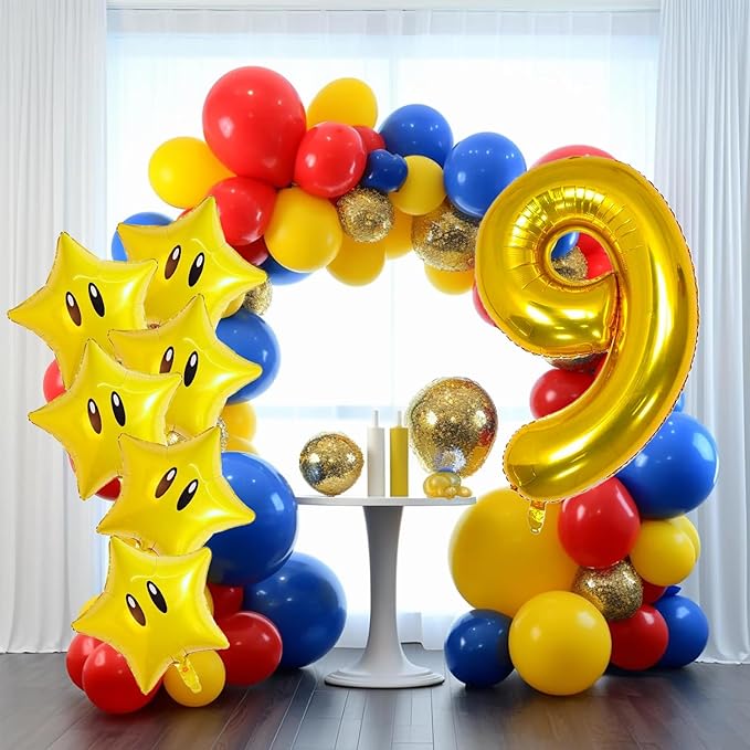 16PCS Foil Star Balloons, 40Inch Number 9 and Star Foil Balloons For Game Theme 9th Birthday Party Decorations Children Party Supply Party Decor （9th）