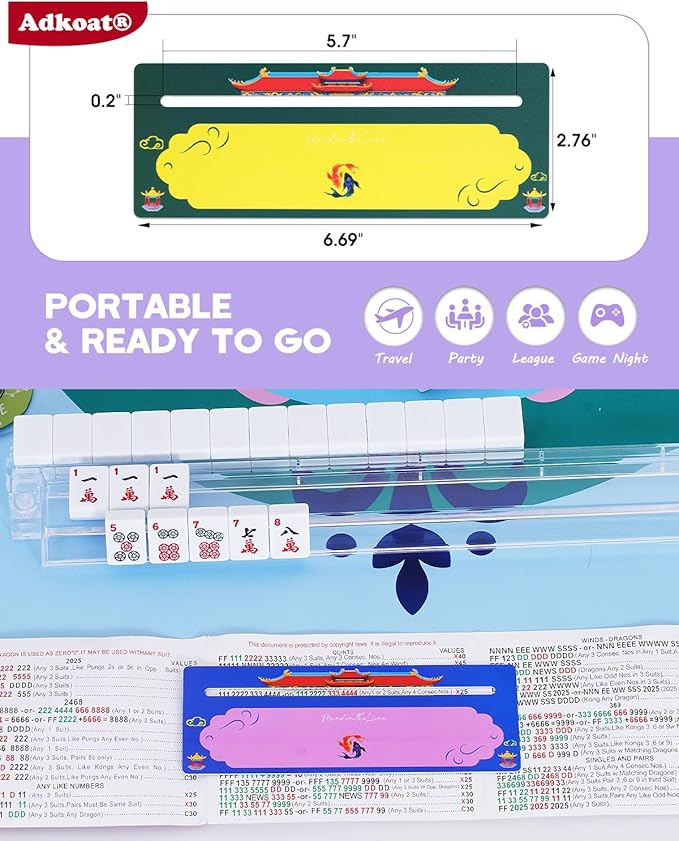 Adkoat® 4PCS Chinoiserie Mahjong Line Finder - Mah Jongg Card Guided Reading Ruler Tracker Tool for Beginner Seniors - ADHD Dyslexia Overlays Aid Maker Reader - Mah Jongg Accessories and Gifts