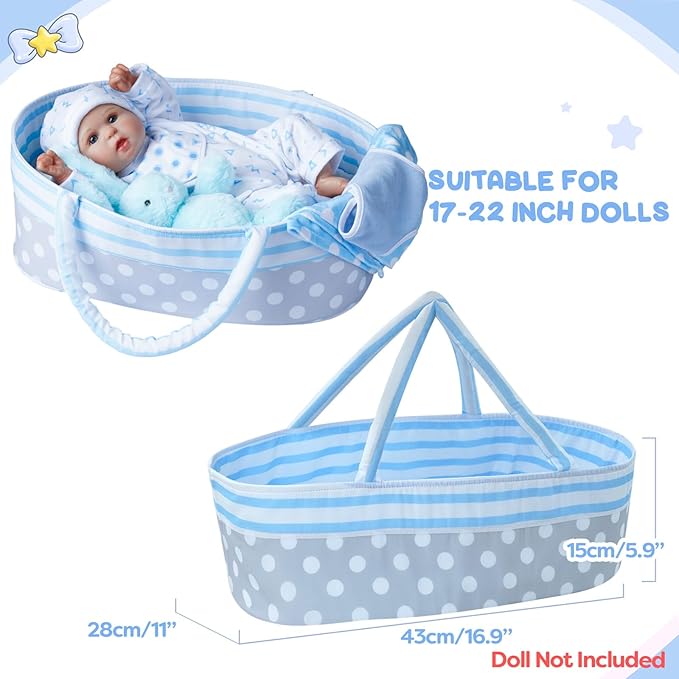 BABESIDE 8 Pcs Reborn Baby Doll Clothes with Bassinet for 17-22 Inch Babydolls, Reborn Baby Doll Accessories fit Dolls, Babydolls Clothes for Realistic Dolls,Toy Gift for Boys Girls