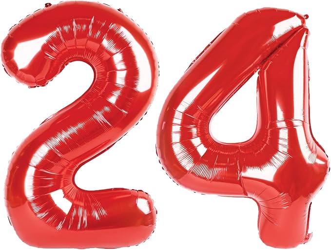 40 Inch Red Number 24 Digital Balloon,Jumbo Mylar Foil Helium Balloon for 24 Balloons for Birthday Party,Wedding Anniversary Party Decorations