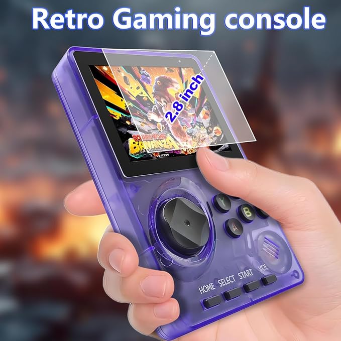 16 Bit Game Console 2.8-inch Super Wide Lcb Preloaded 100 HD Handheld Video Game Seniors Electronic Games Player Birthday Present Xmas (Transparent Purple)