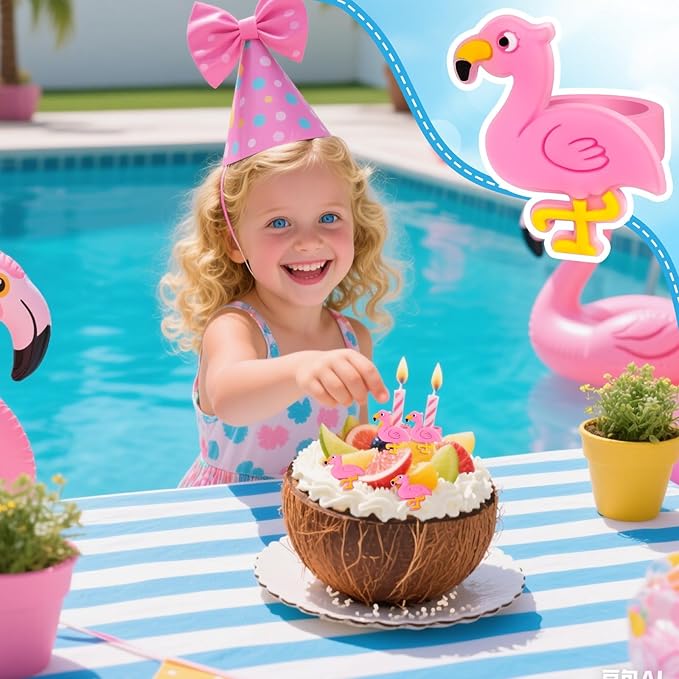 24 PCS Flamingo Cupcake Toppers Cupcake Rings Birthday Cupcake Toppers Tropical Flamingo Theme Cupcake Picks for Baby Shower Hawaiian Luau Aloha Summer Party