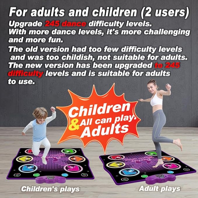 Dance mat Toys for Kids Ages 3-12 and Adults, Electronic Dance Pad with Light-up 6-Button Connectable to Cell Phone, Musical Dance Toys with 6 Game Modes