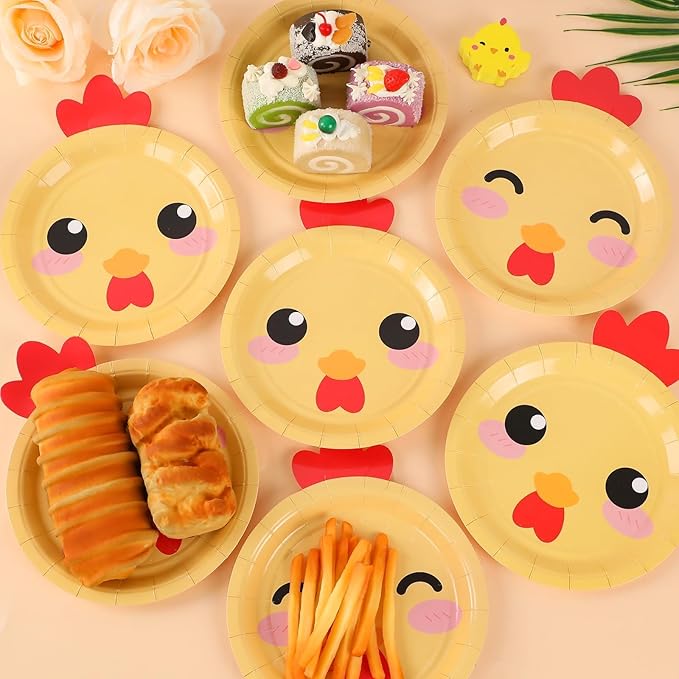 50 Count Chicken Paper Plates Chicken Shaped Disposable Plate Barnyard Farm Animal Theme Tableware Little Chick Birthday Party Dinnerware for Easter Gender Reveal Baby Shower Birthday Party Decoration
