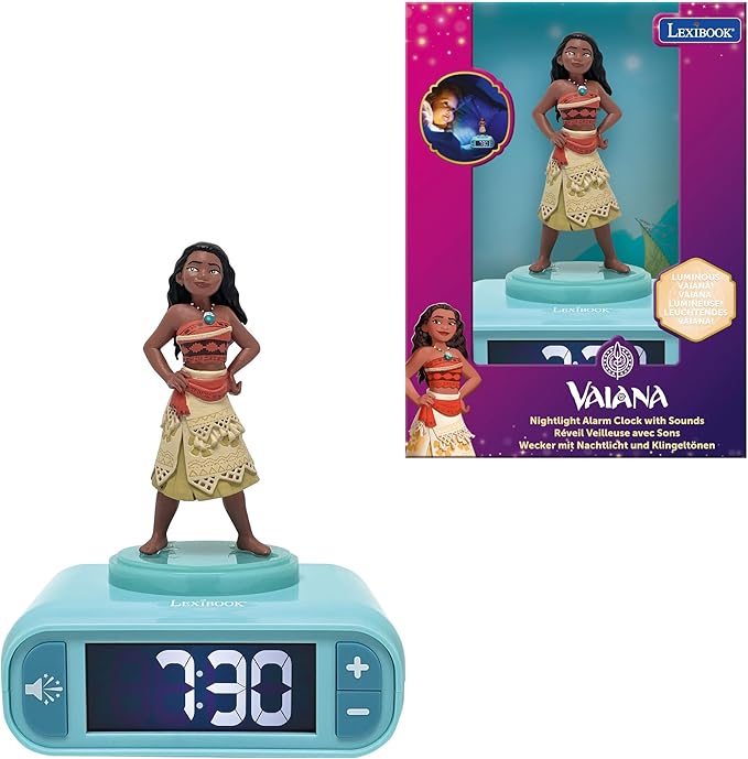 LEXiBOOK, Moana, Moana Nightlight Alarm Clock, Sounds and Melodies, Backlit LCD Screen, Luminous, Snooze, RL800VN