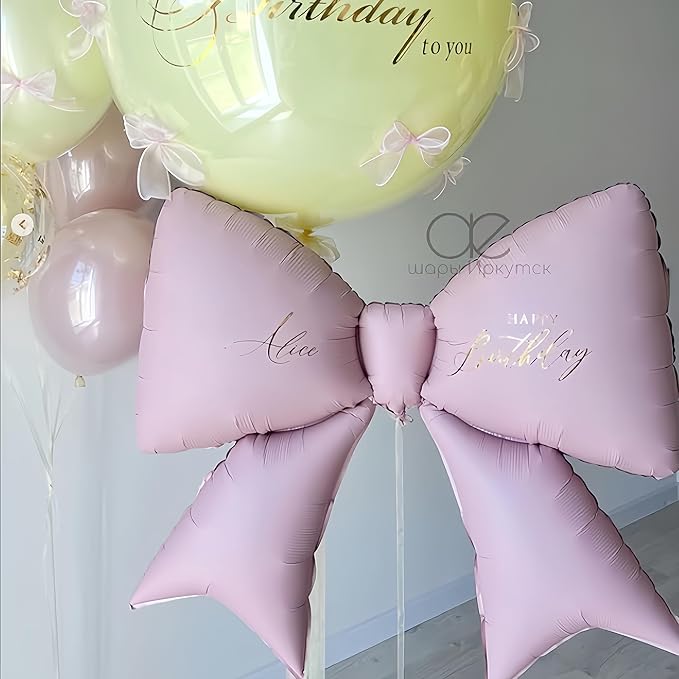 4Pcs Red Pink Bow Balloons Decor/38 Inch Jumbo Bow Birthday Decorations for Girls Women, Valentines Day, Galentines Party, Bachelorette Girls Night, Bridal Shower Wedding Engagement Photo Booth Props