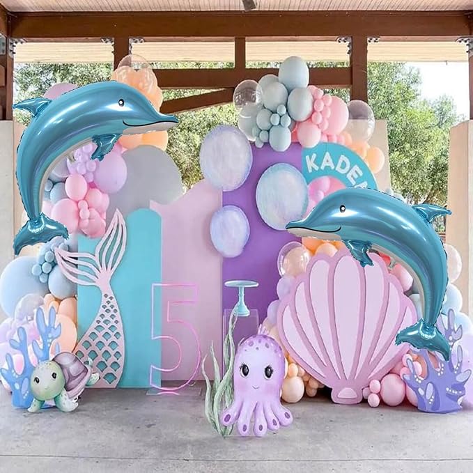Large Dolphin Balloons,2 PCS 46 Inch Ocean Animals Foil Mylar Balloons,Sea Animal Balloons for Kids Birthday Themed Party Decorations