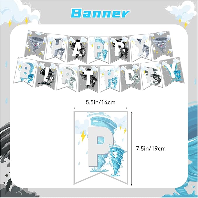 Tornado Party Decorations Tornado Birthday Decorations Set, Tornado Party Supplies Includes Birthday Banner, Cake Topper, Cupcake Toppers, Latex Balloons