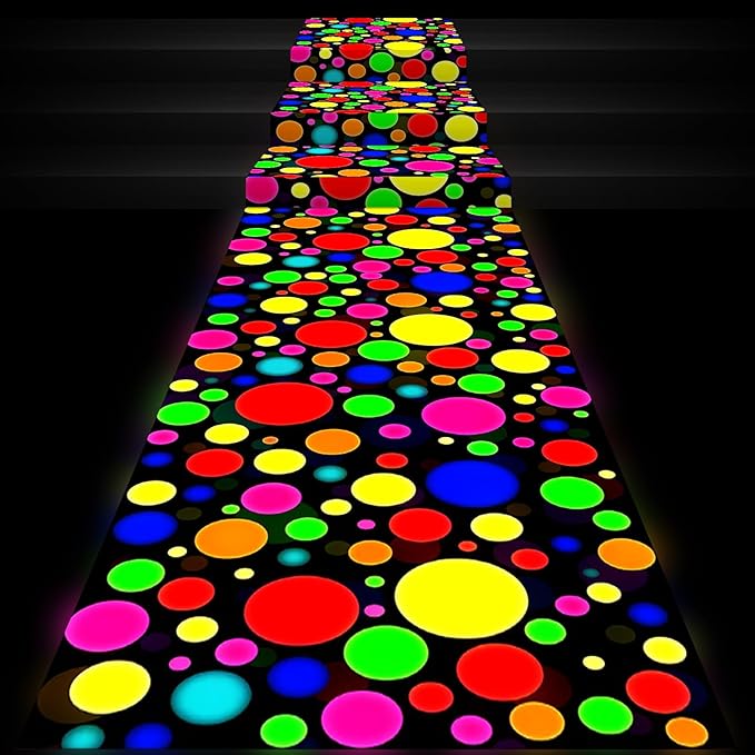 Haull 138 x 59 Inch Glow in The Dark Party Supplies Neon Party Decorations Light up Dance Floor Blacklight Rug UV Reactive Fluorescent for Carnival Birthday Wedding Favors(Dot)