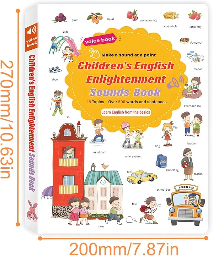 500-Word Audio Learning Book, English Words Sound Book for Kids Toddlers 2,3,4,5,6 Years Old, 500+ Words Talking Interactive Audio Books for Early Learning English (1 PCS)