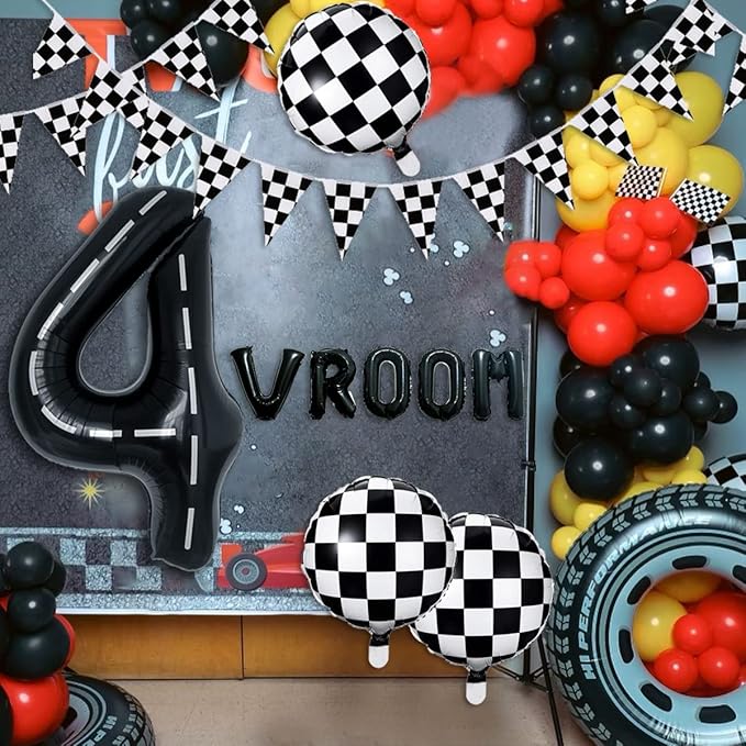 134pcs Balloons Race Car Birthday Party Supplies Decorations for Boys - Racing car Theme Party Supplies Happy Birthday Racecar Number Balloons Garland Kit Vroom Birthday Party Decorations