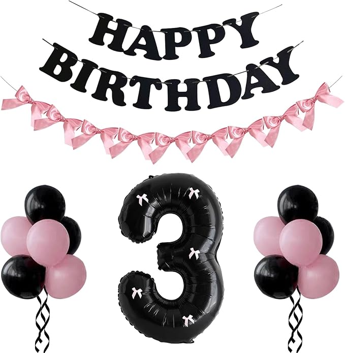 PLAP Birthday Number Balloon Bow Black Party Supplies 32 "Birthday Number Decoration (Pink black number set 3)