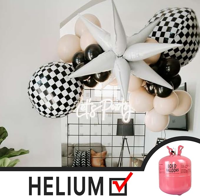 PartyWoo Checkered Foil Balloons 6pcs 22 Inch Large Round Foil Big Giant 4D Jumbo Inflatable Mirror Ball Mylar Balloons for Race Car Emo Checkered Themed Birthday Graduation Party Decorations
