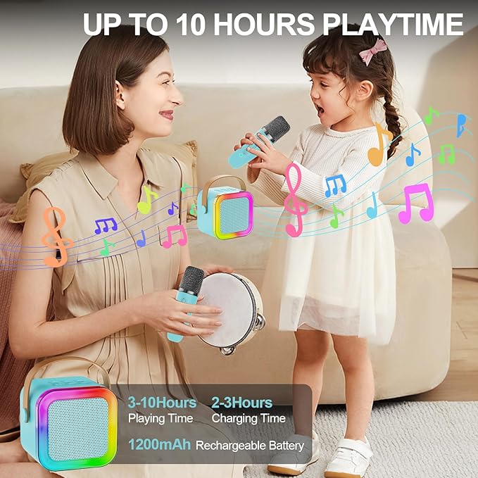 Mini Karaoke Machine for Kids & Girls with 1 Wireless Microphone, Portable Bluetooth Speaker, Christmas Birthday Gift Toy for Boys & Toddlers Ages 3, 4, 5, 6, 7, 8, 9, 10, 11, 12+ Years Old (Blue - 1)