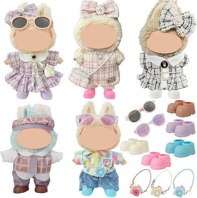 5-Pack Doll Clothes Set for 15–17cm Dolls, Includes 3 Dress Outfits and 2 Suit Outfits, Perfect for Play and Display, Doll Accessories for Collectors (No Dolls)