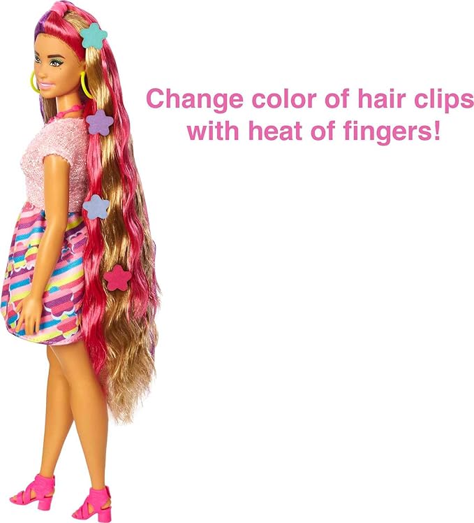 Barbie Totally Hair Doll, Flower-Themed with 8.5-inch Fantasy Hair & 15 Styling Accessories (8 with Color-Change Feature)