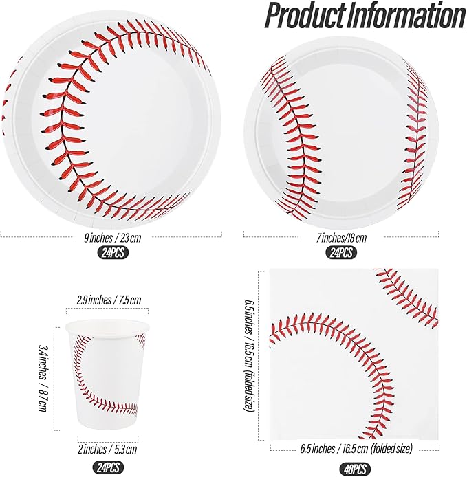 ADXCO 120 Pieces Baseball Party Supplies Tableware Set Disposable Paper Plates Napkins Cups 7 Inch 9 Inch Birthday Favors Decorations for Sport Themed Party Serves 24