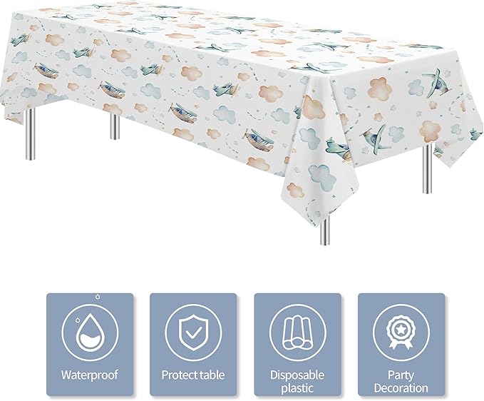 Airplane Party Decorations Tablecloth for Baby Shower Birthday - Disposable Airplane Birthday Party Supplies Tablecover - 3 Pack (54in x 108in)