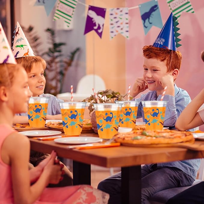 50 Pcs Dinosaur Cups 12 oz Disposable Plastic Cups Dino Tumbler for Dinosaur Birthday Party Supplies Decorations, Multi Color