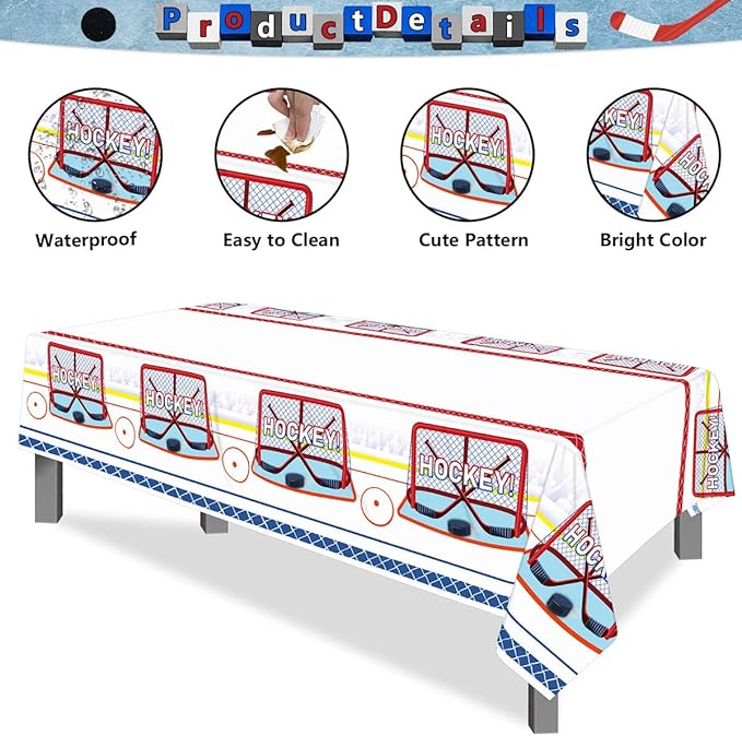 Hockey Party Supplies - Ice Hockey Birthday Party Set Including Plates, Cups, Napkins, Tableware, Tablecloth, Hanging Swirl, Balloons, Banner for Kid's Hockey Fans Birthday Gameday - Serves 20