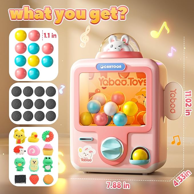 Skirfy Vending Machine Kids Toys Mini Claws Machine 12 Erasers Operated Gumball Prize Machine Maker Game Claws Machine Easter Game Sensory Toys Dolls Gifts（Pink）