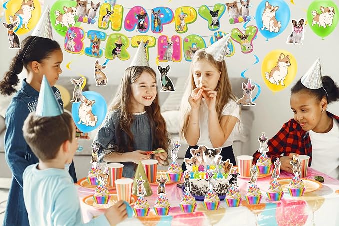Chihuahua Birthday Party Supplies Chihuahua Dog Party Decorations Includes Chihuahua Dog Happy Birthday Banner Hanging Swirls Cake Topper Cupcake Toppers Balloons